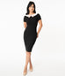 Unique Vintage 1960s Black & White Collar Plaza Wiggle Dress (M ONLY)