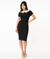 Unique Vintage 1960s Black & White Collar Plaza Wiggle Dress (M ONLY)