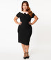 Unique Vintage 1960s Black & White Collar Plaza Wiggle Dress (M ONLY)