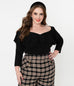 Unique Vintage Black Off Shoulder Ruffle Bisou Top (S ONLY)