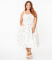 Unique Vintage White Eyelet & Red Roses Golightly Swing Dress (L ONLY)