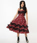 Unique Vintage Burgundy Cowgirl Print Girlie Swing Dress (XS, XL and 3XL ONLY)