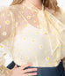 Unique Vintage Yellow & White Daisy Print Sheer Gwen Blouse (S ONLY)