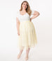 Unique Vintage Yellow & White Daisy Print Tulle Hilty Skirt (XL ONLY)