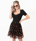 Smak Parlour Black & Strawberry Print Twirl Power Skirt (S and M ONLY)