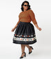Unique Vintage Halloween Fair Isle Border High Waist Gellar Swing Skirt (L ONLY)