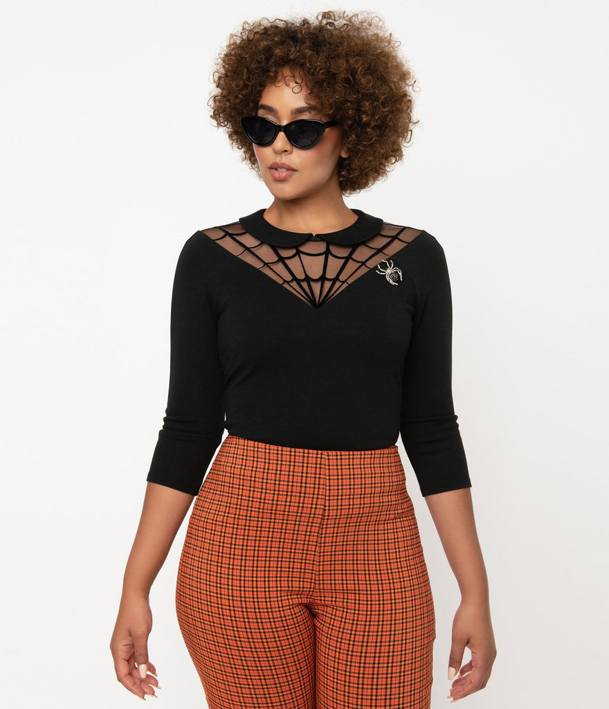 Unique Vintage Black Spiderweb Widow Top (XS ONLY)