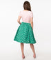 Unique Vintage Green & Pink Hearts Print Susannah Swing Skirt (1XL and 2XL ONLY)