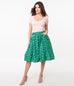 Unique Vintage Green & Pink Hearts Print Susannah Swing Skirt (1XL and 2XL ONLY)