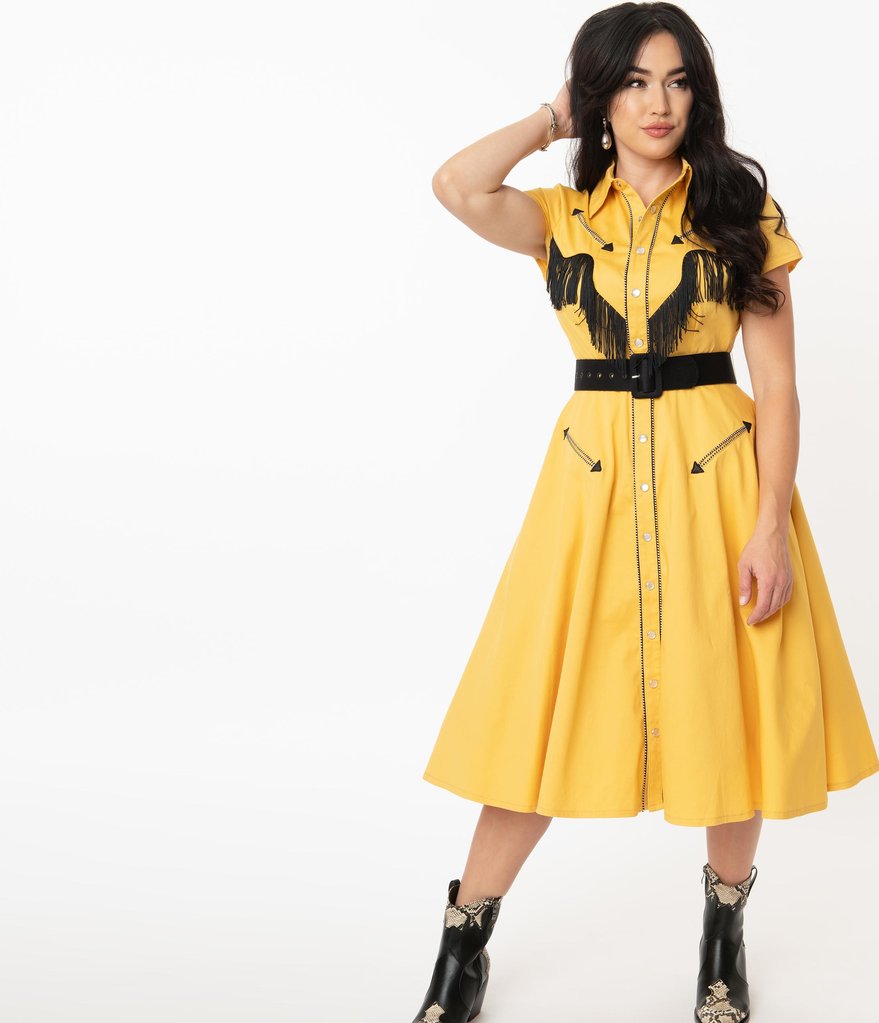 Mustard yellow swing dress discount