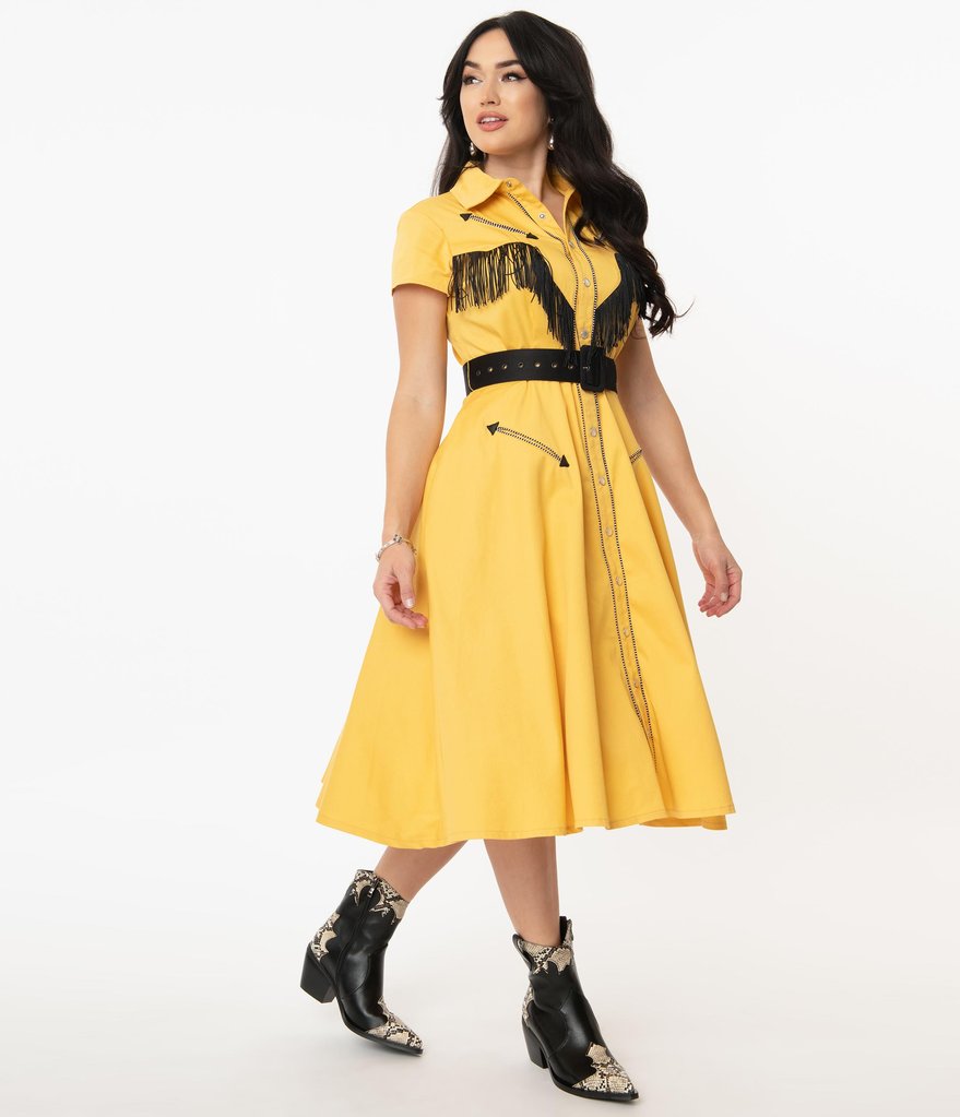 Unique Vintage 1950s Mustard Madeline Swing Dress XS ONLY