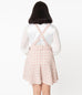Unique Vintage Pink & Gold Boucle Plaid Ruth Suspender Skirt