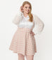 Unique Vintage Pink & Gold Boucle Plaid Ruth Suspender Skirt