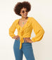 Unique Vintage Mustard Ruffled & Ready Crop Top