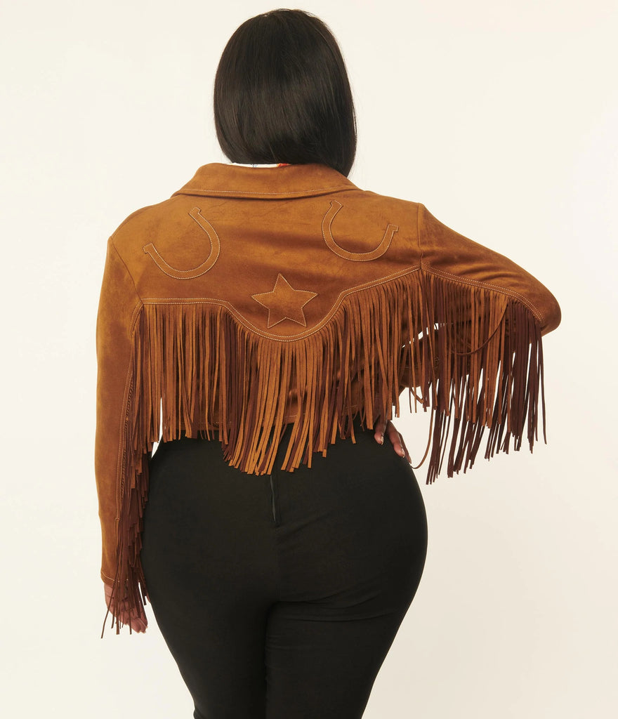 Unique Vintage Brown Suede Fringe Cattle Call Jacket Natasha