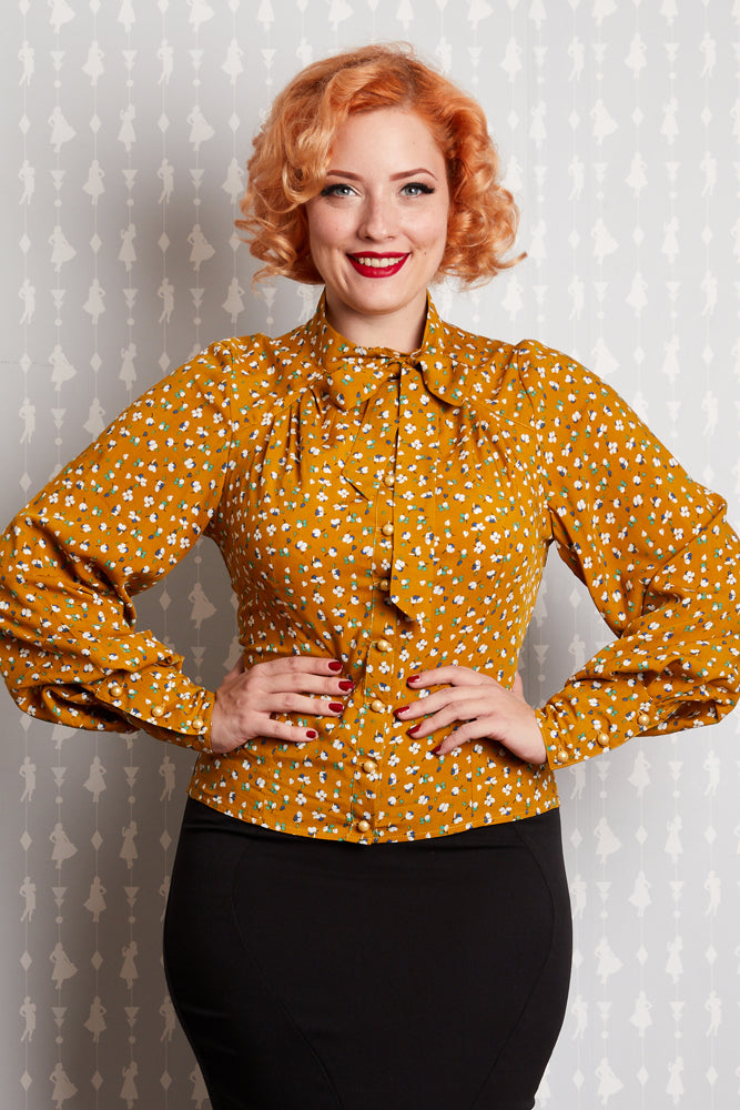 Althea-Mustard Sophisticated tie blouse (M, L and XL ONLY)