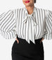 Unique Vintage White & Black Stripe Neck Tie Gwen Blouse