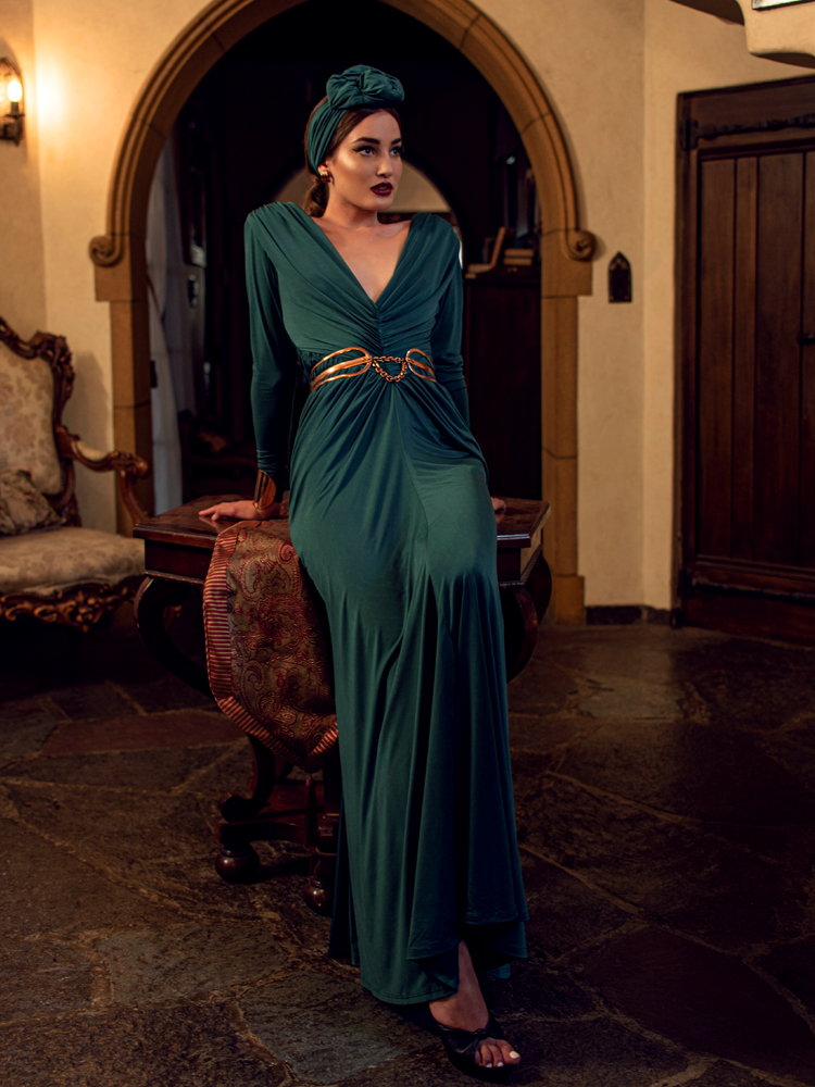 Art Deco Rusched Gown in Green (XS and 3XL ONLY)