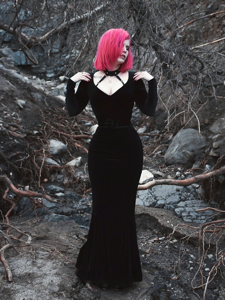 Black Marilyn Gown in Black Velvet (S, 2XL and 3XL ONLY)