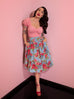 Vacation Swing Skirt in Vintage Blue and Red Rose Print (M ONLY)