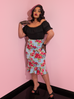 Vixen Flutter Skirt in Vintage Blue and Red Rose Print (XL, 2XL and 3XL ONLY)