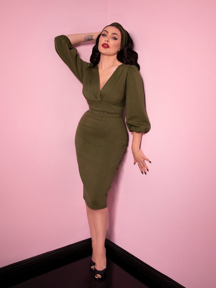 Bawdy Wiggle Dress in Olive (3XL ONLY)