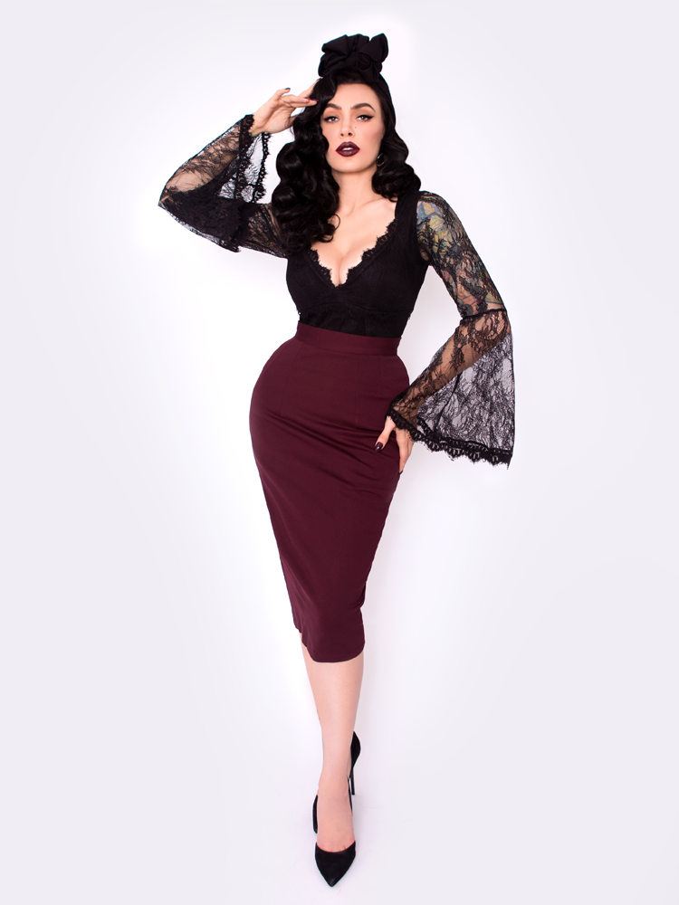 Vamp Pencil Skirt in Oxblood with Lining - Natasha Marie Clothing