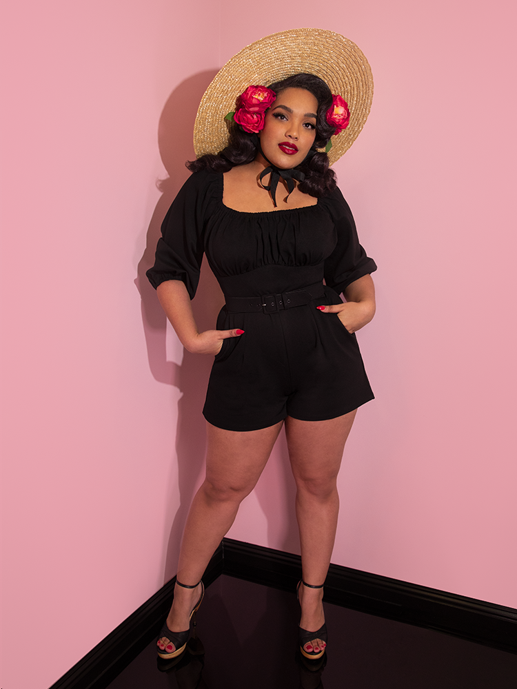 Vacation Playsuit in Black Ponte