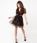 Smak Parlour Black & Strawberry Print Twirl Power Skirt (S and M ONLY)