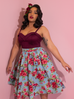Vacation Swing Skirt in Vintage Blue and Red Rose Print (M ONLY)