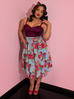 Vacation Swing Skirt in Vintage Blue and Red Rose Print (M ONLY)