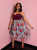 Vacation Swing Skirt in Vintage Blue and Red Rose Print (M ONLY)