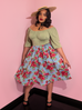 Vacation Swing Skirt in Vintage Blue and Red Rose Print (M ONLY)