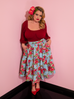 Vacation Swing Skirt in Vintage Blue and Red Rose Print (M ONLY)