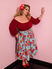 Vacation Swing Skirt in Vintage Blue and Red Rose Print (M ONLY)