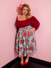 Vacation Swing Skirt in Vintage Blue and Red Rose Print (M ONLY)
