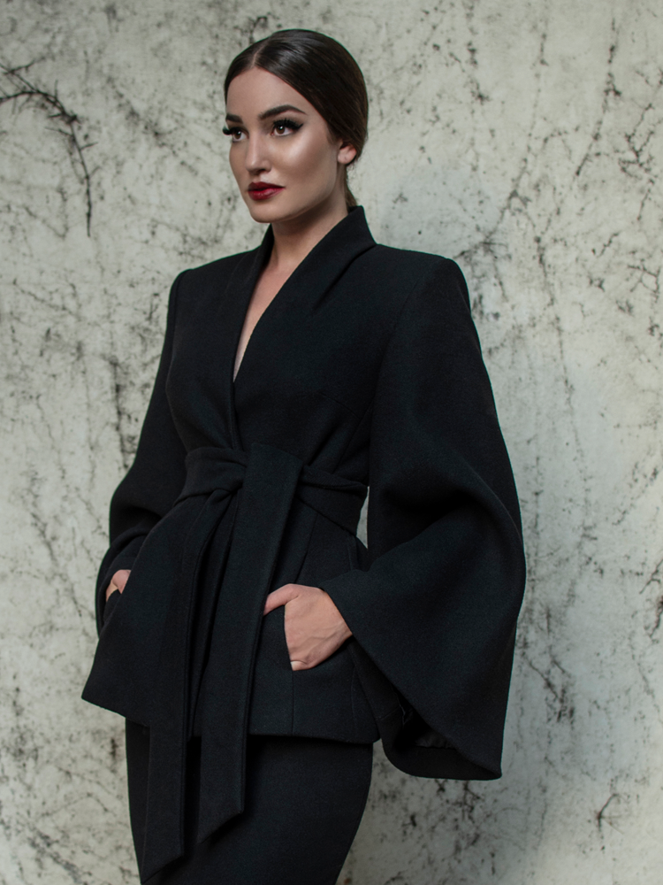 Metropolis Faux Wool Suit Jacket in Black (4XL ONLY)