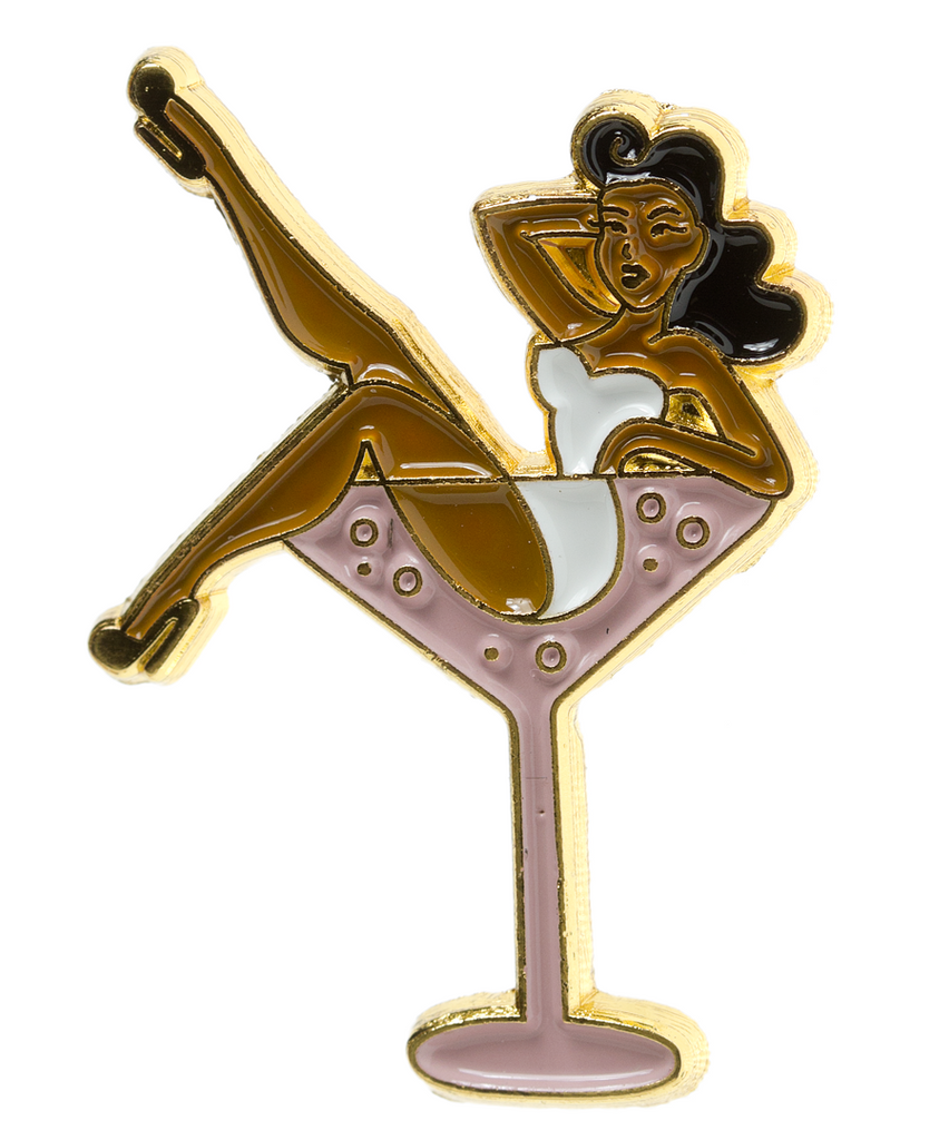 Martini Girl Lapel Pin Brown