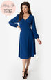 Micheline Pitt For Unique Vintage 1950s Style Royal Blue Pris Swing Dress - Natasha Marie Clothing
