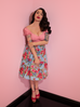 Vacation Swing Skirt in Vintage Blue and Red Rose Print (M ONLY)
